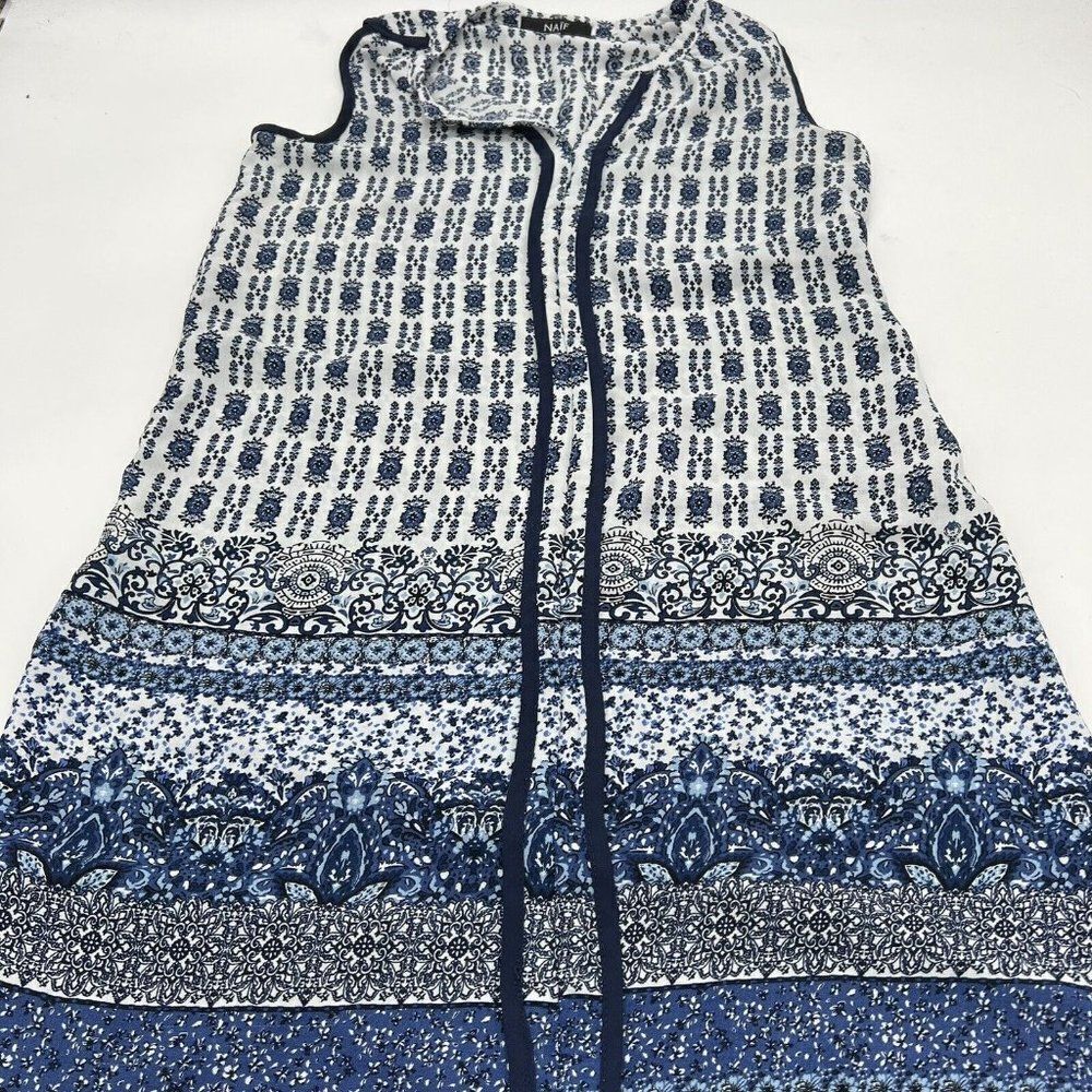 Naif Shift Dress Women's Petite Small Sleeveless Relaxed Boho Floral White Blue